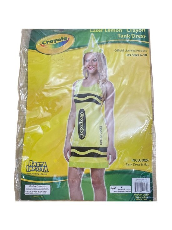 Crayola Other - Crayola Halloween Costume Sexy Crayon Tank Dress Ladies Sz 4-10 Laser Lemon Hat